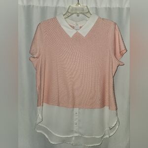 Elle Pink Blouse with White Collar, Size L #business casual #feminine